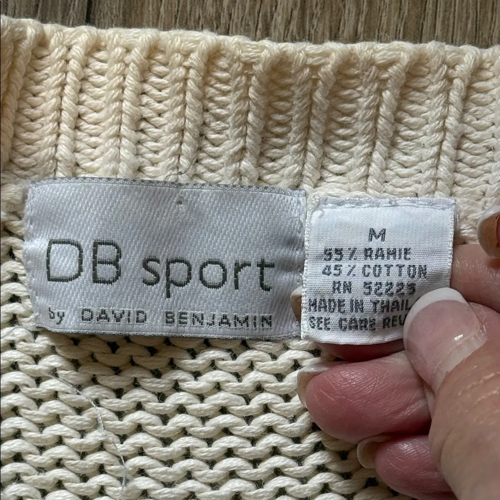 DB SPORT DAVID BENJAMIN Vintage 80s Cozy Cream Cable Knit Cardigan Size Medium - Image 4