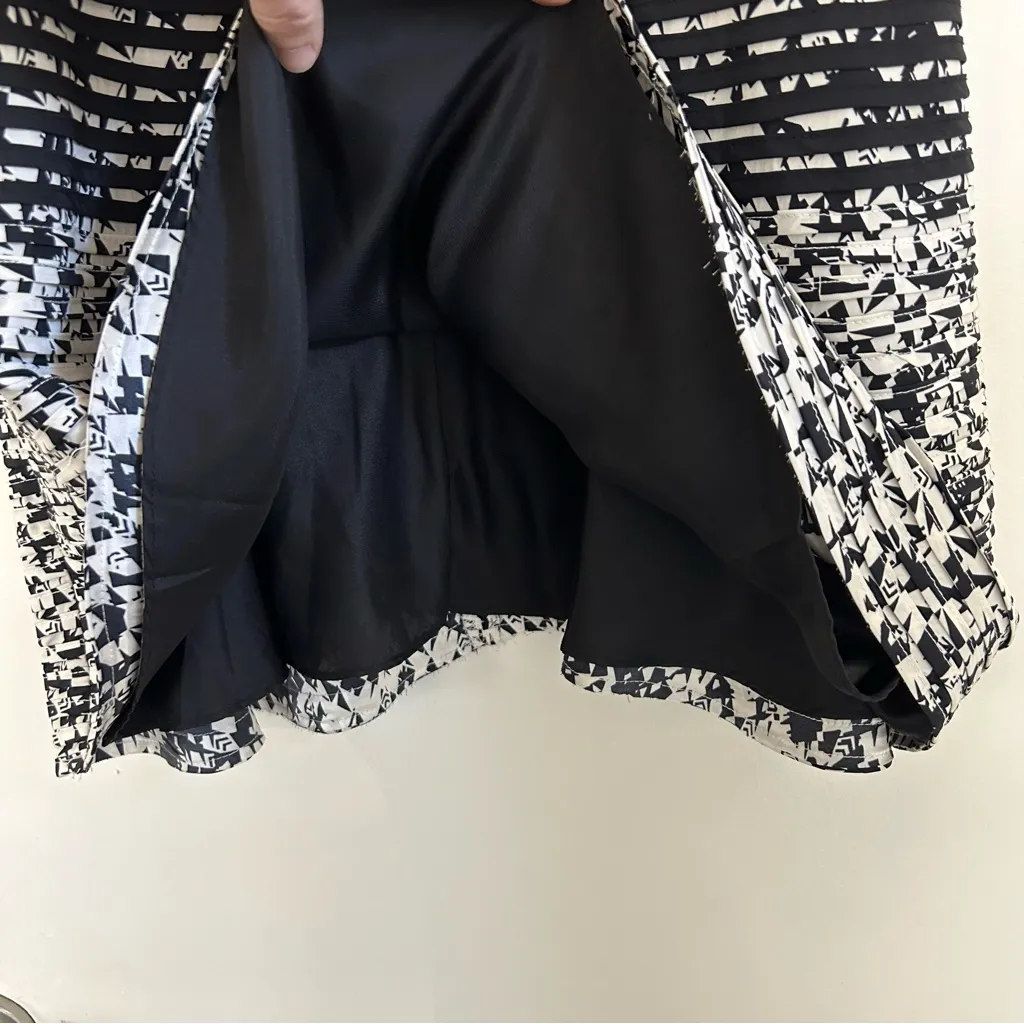 Parker White Black Silk Sleeveless Crepe Fit & Flare Mini Cocktail Dress S - Image 4