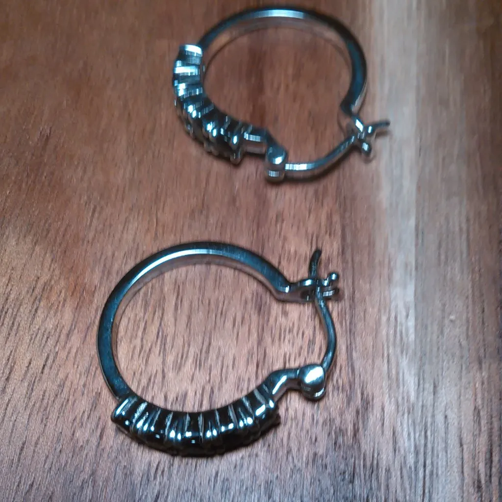Thai Black Spinel Stainless Steel Hoop Earrings - Image 5