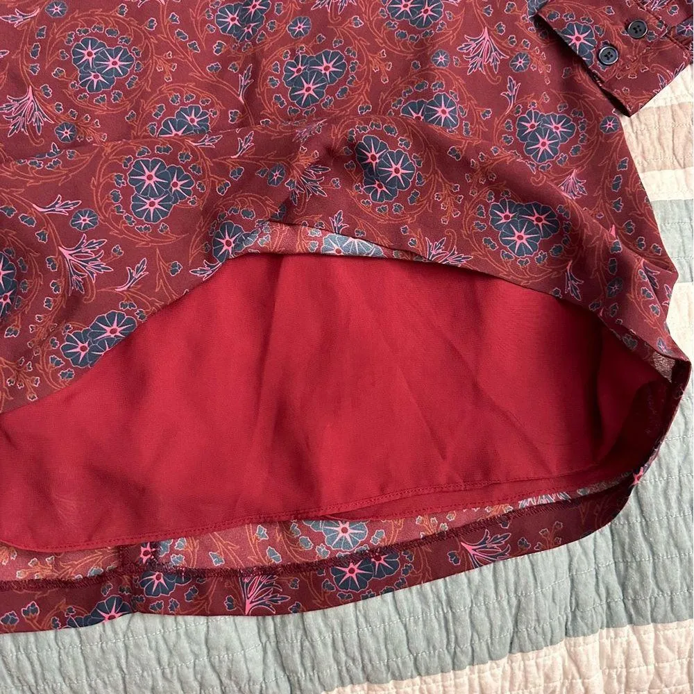 Derek Lam Mock Neck Shift Dress 40 Floral Crepe Maroon 6 - Image 15