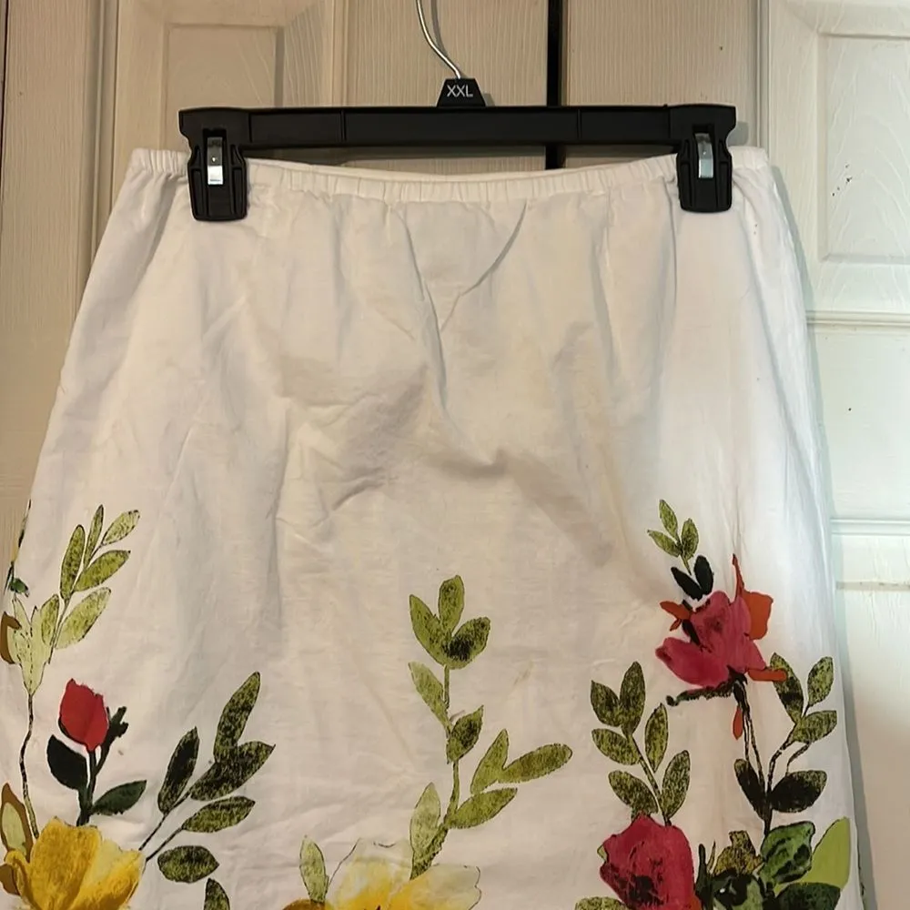 Orvis Retro Style A Line White Floral Cotton Skirt XS - Image 6