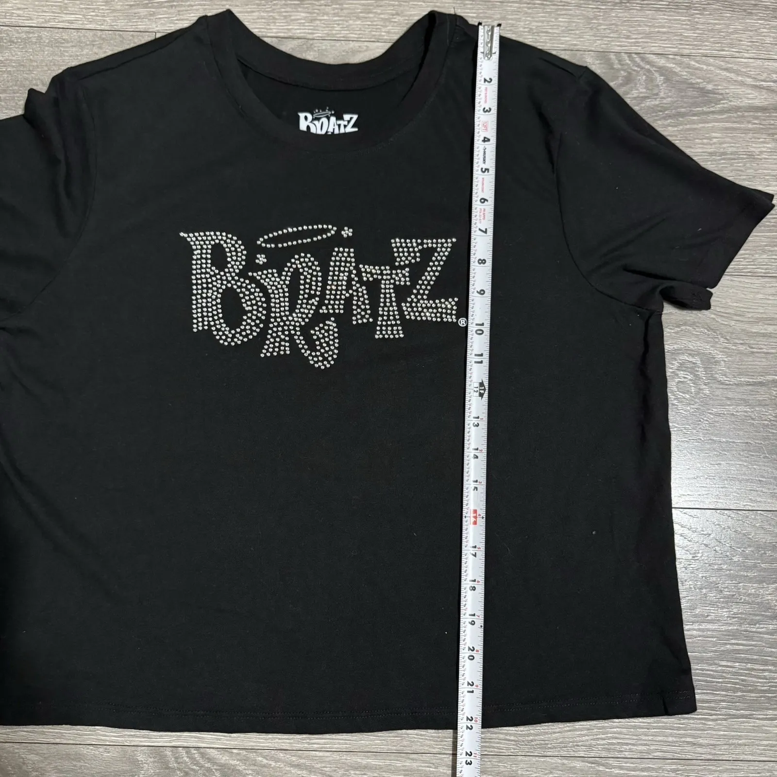 Bratz Women Black Silver Rhinestone Bling Spell Out Retro Y2K Style Top XL - Image 6