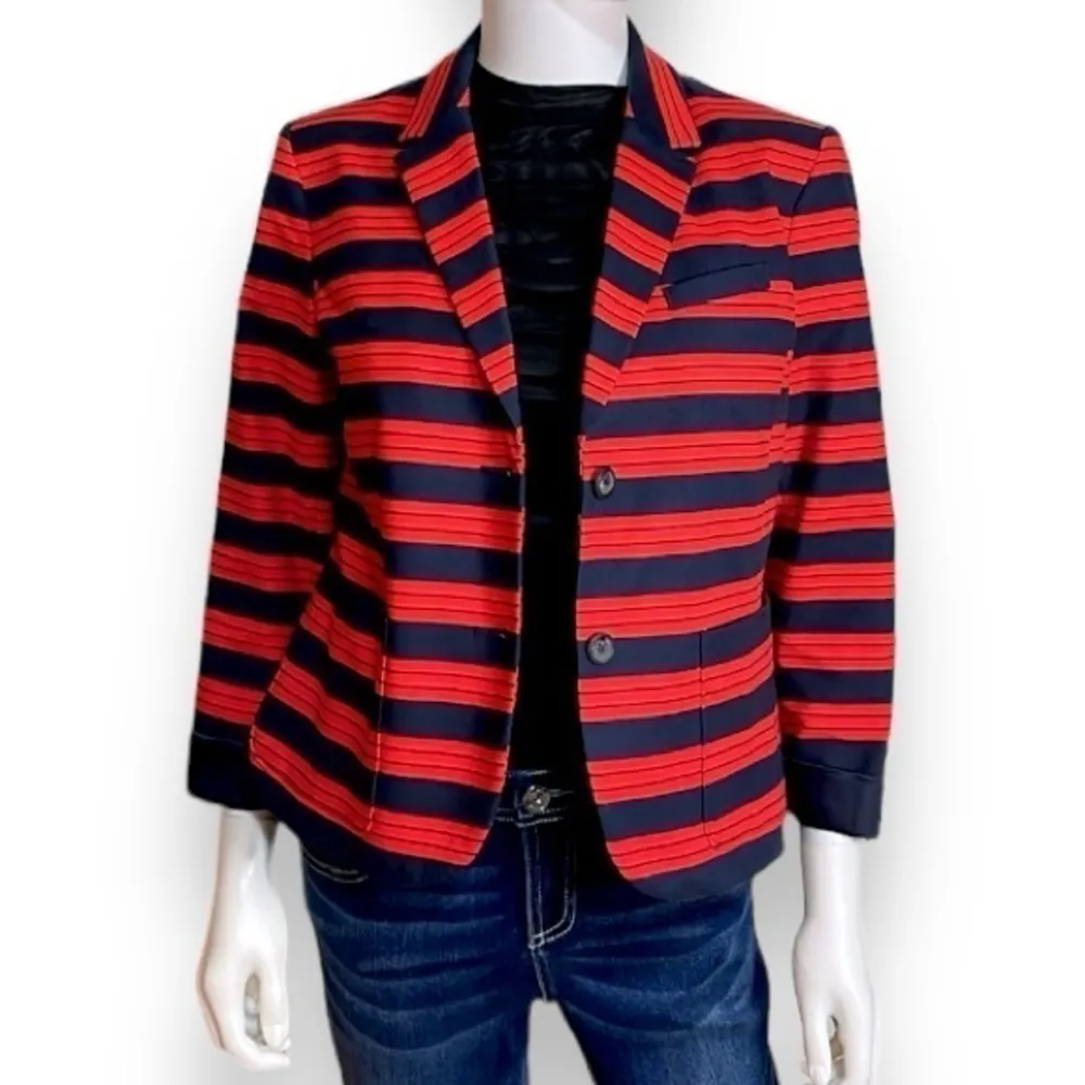 Gap Academy Blazer Women’s Size 8P Red and Deep Navy Striped - Image 2