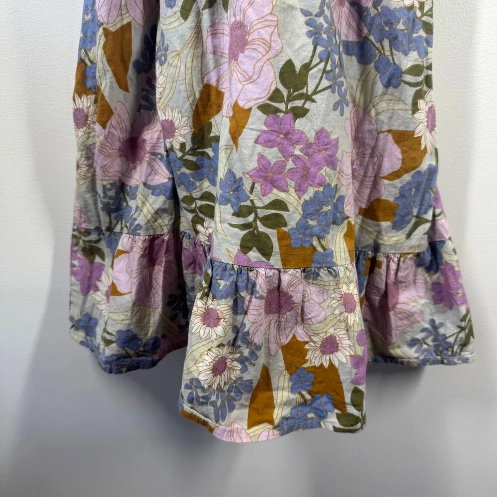 Anthropologie Sim & Sam Dress Women S Purple Floral 100% Cotton Cottage Summer - Image 3