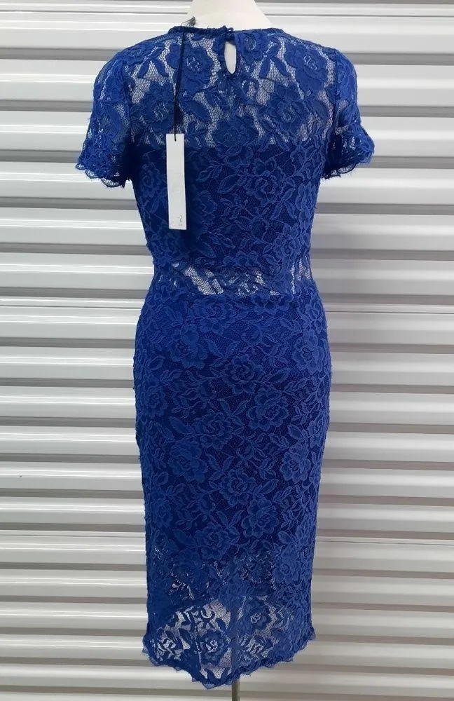NSR Dress Womens Small Blue Lace Short Sleeve Sheer Cocktail Party Wedding Sexy - Image 5