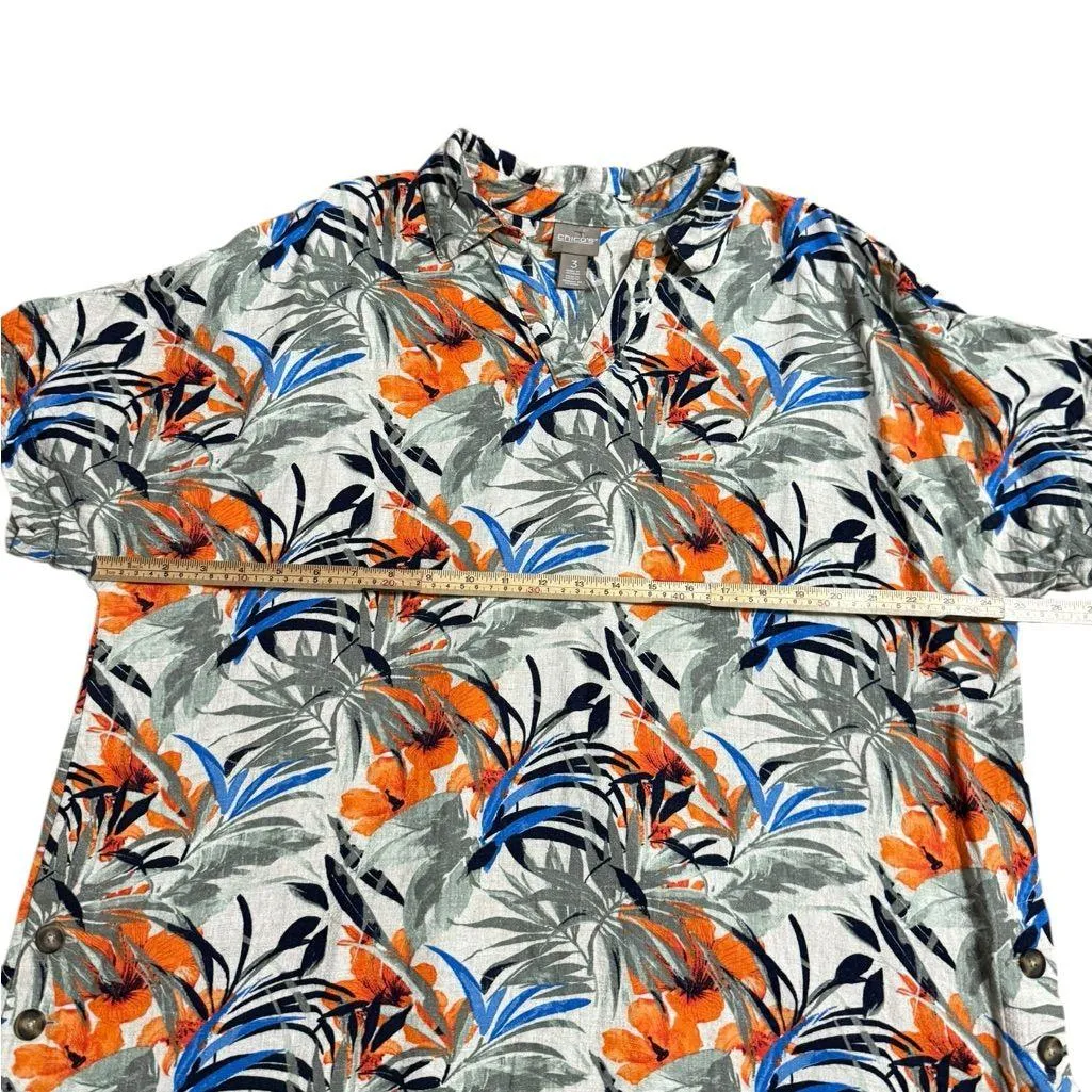 Chico’s Linen Blend Tropical Print Button Down Top Short Sleeve Sz 3X - Image 5