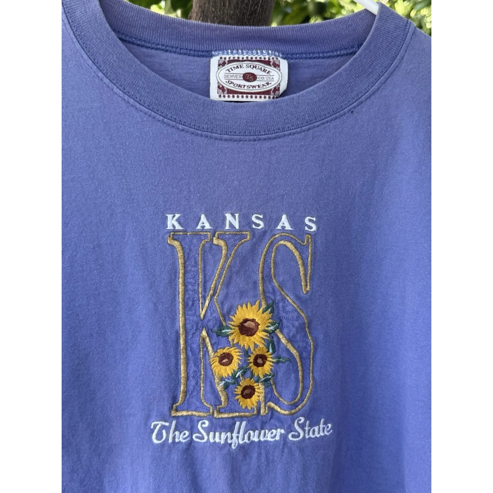 Vintage Kansas Sunflower State Embroidered Tee Time Square Sportswear USA Sz L Blue Size L - Image 2