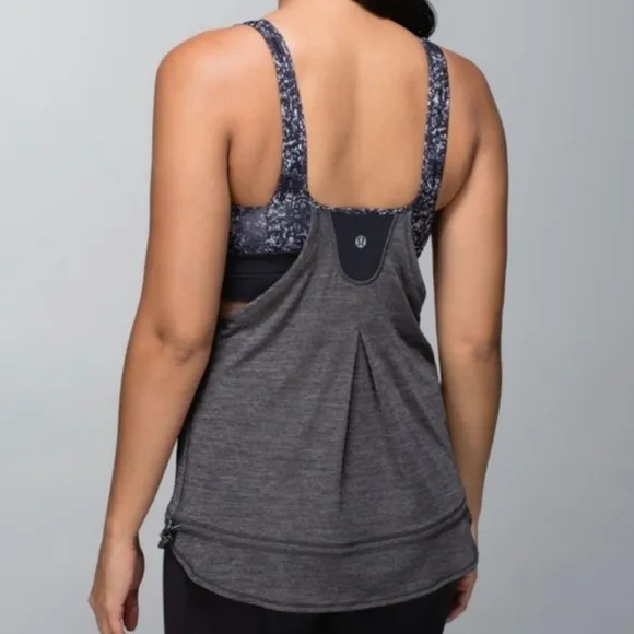 Lululemon Womens Tank Run Times Gray Black Attached Sports Bra Size 4 - Image 2