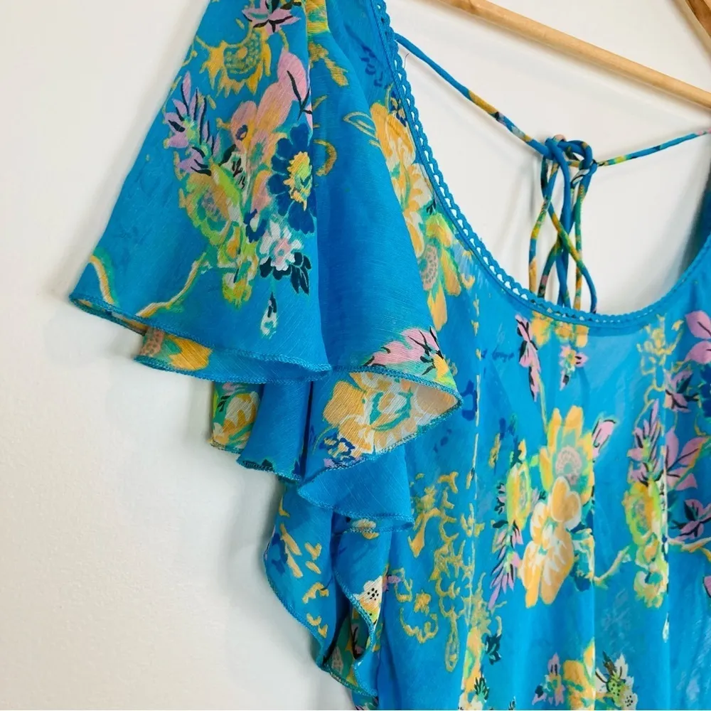 Free People love to live sheer blue chiffon floral mini dress. Size small - Image 3
