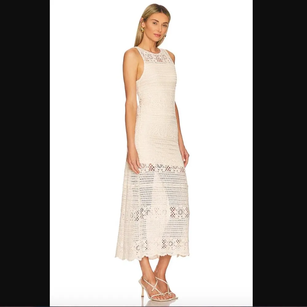 Beige Crochet You Love Me Maxi Dress M - Image 2