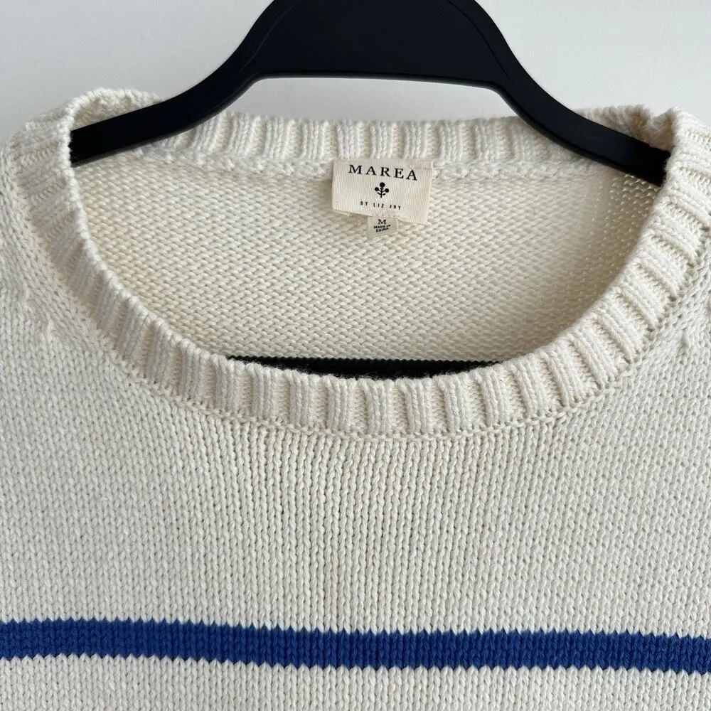 Marea by Liz Joy Lake Sweater Medium Striped Sailor Coastal Tennis Quiet Luxury Blue - Image 6
