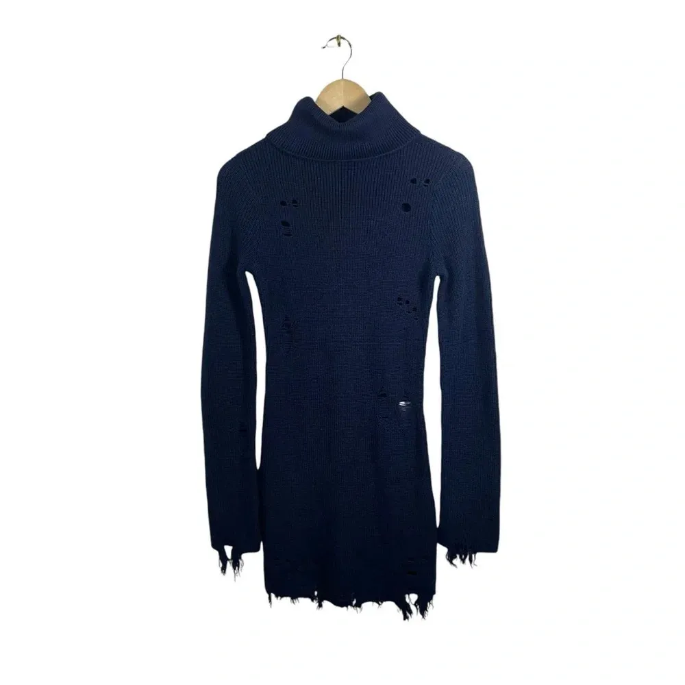 NWOT Lovers + Friends Keeney Distressed Sweater Dress in Navy Blue Size S - Image 4