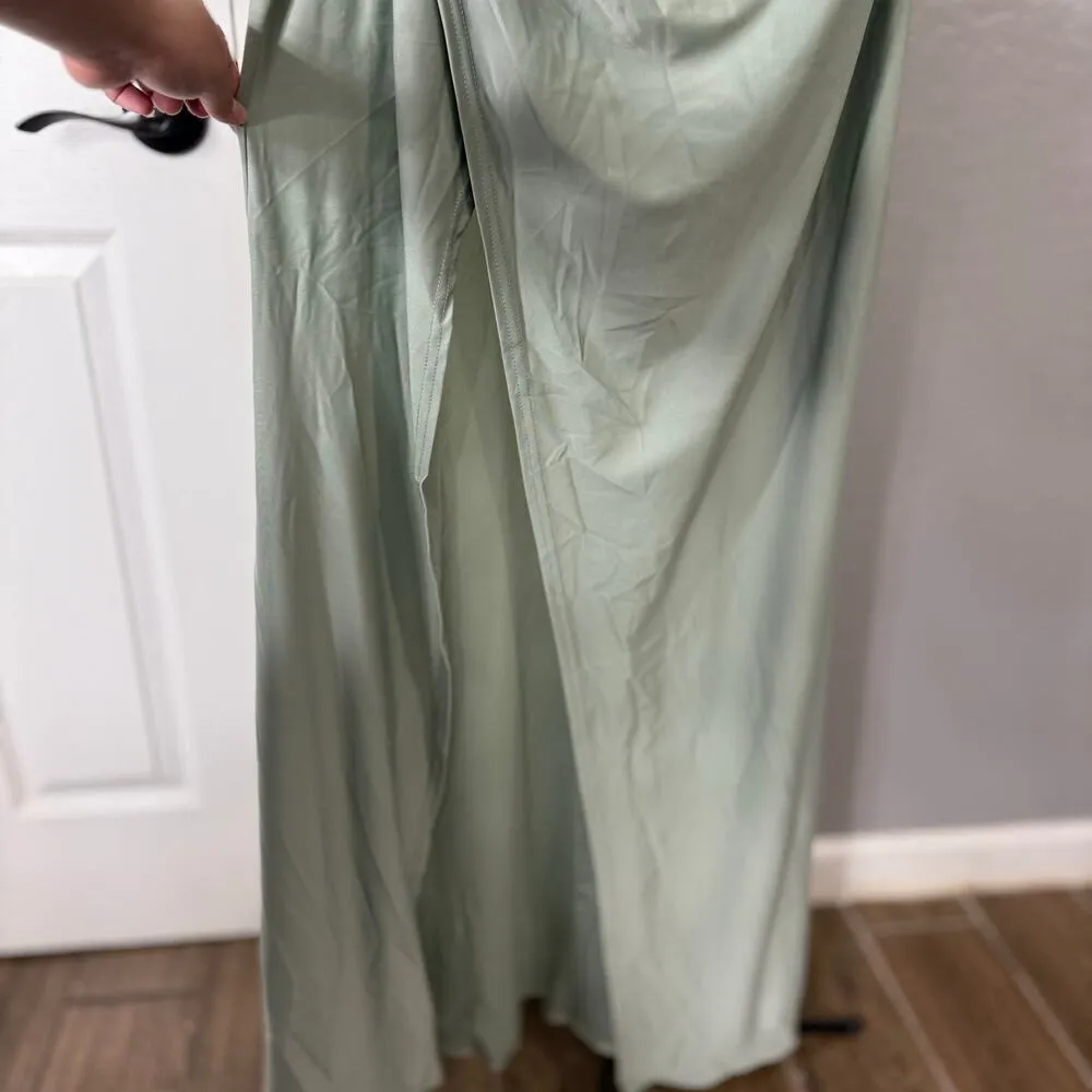 Faeriesty Plus Off Shoulder Ruched Wrap Hem Slit Gown, Green, 1XL Green Size 1X - Image 3