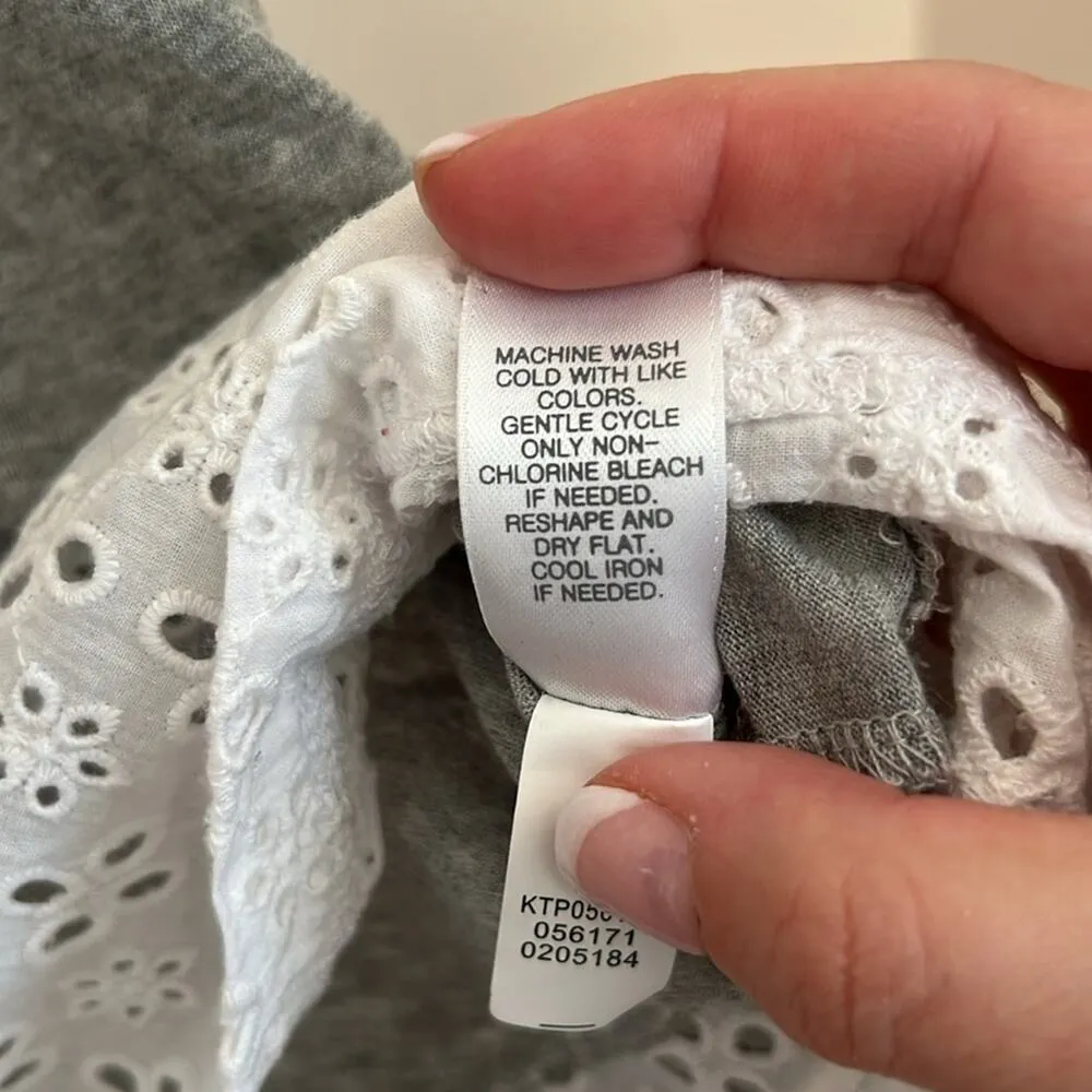 J. Jill Gray Tunic 3/4 Sleeve Top with White Eyelet Hem - Image 5