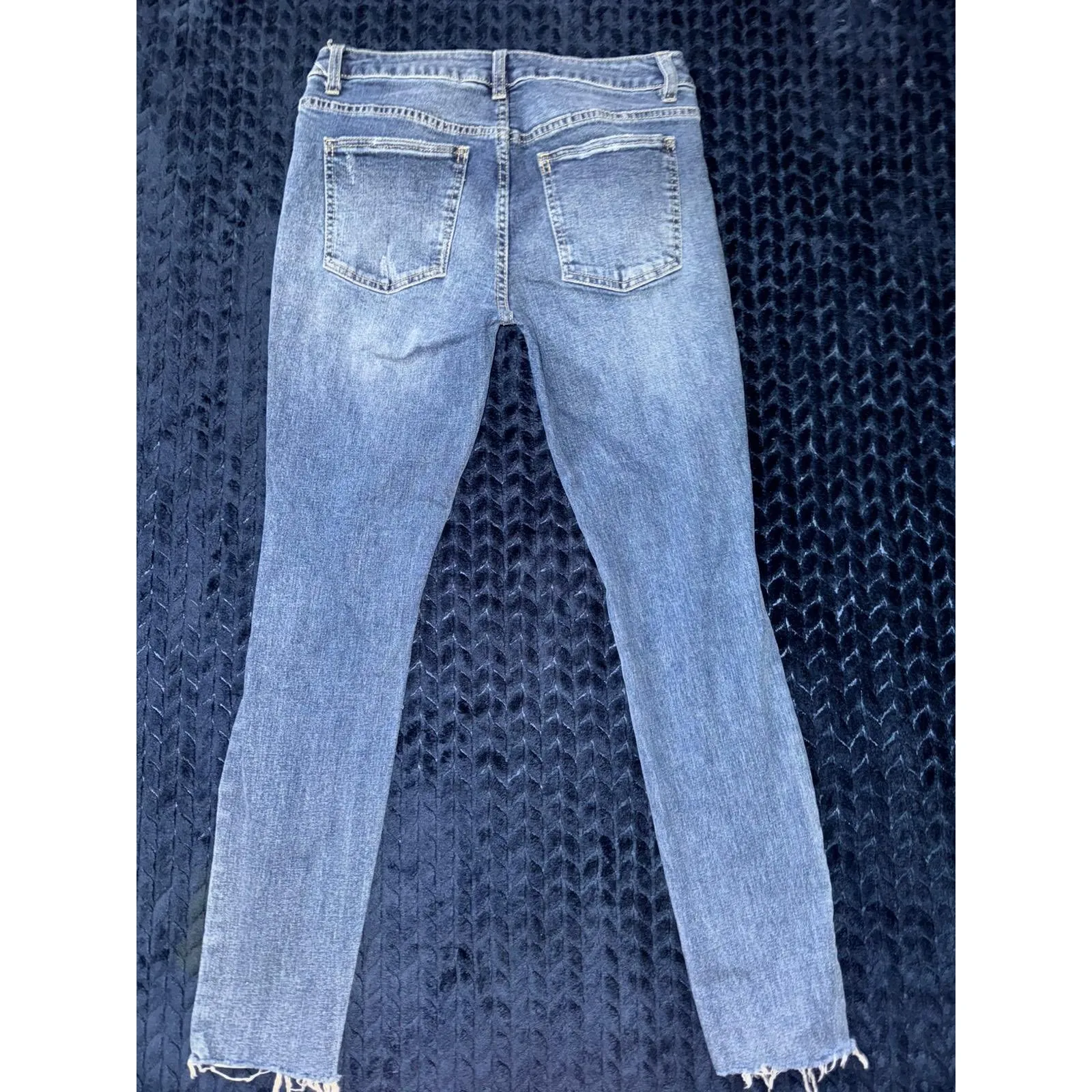 Harper Distressed Jeans Ripped Frayed Hem High Rise Denim Blue Size 28 - Image 5