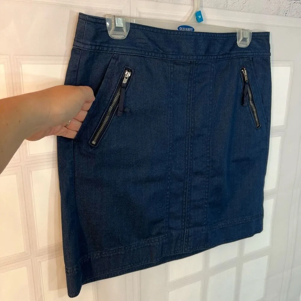 Loft Dark Blue Solid Zipper Pockets Cotton Blended Denim Mini Skirt Size 4 - Image 2