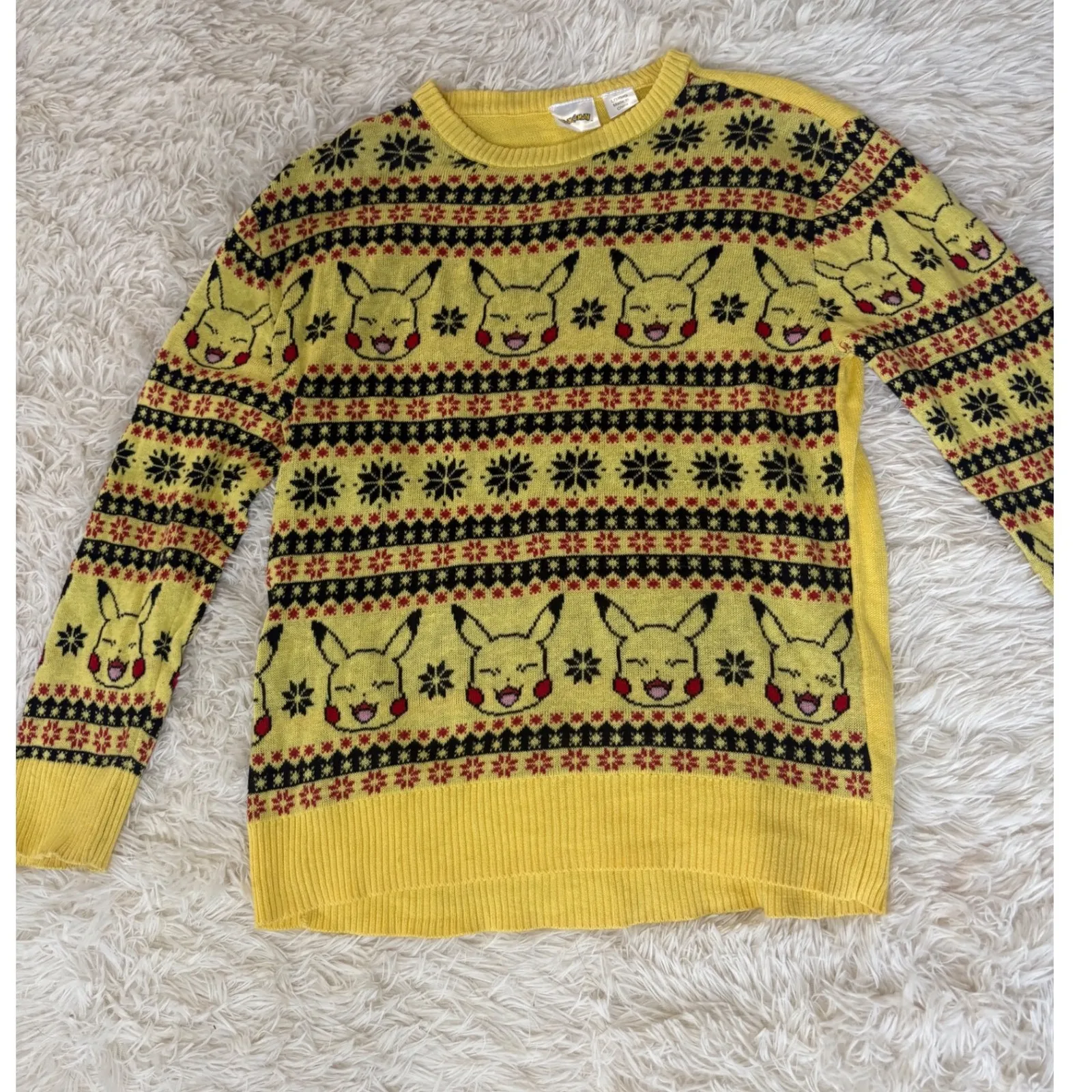 Vintage Pokemon Pikachu Yellow Ugly Christmas Sweater Crew Neck Holiday Large L - Image 2