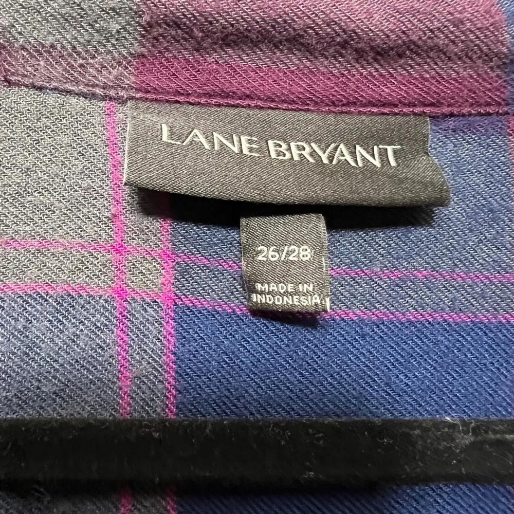 Lane Bryant Plaid Flannel Shirt Lace Up Long Sleeve Top Plus Size 26/28 Roll Tab - Image 2