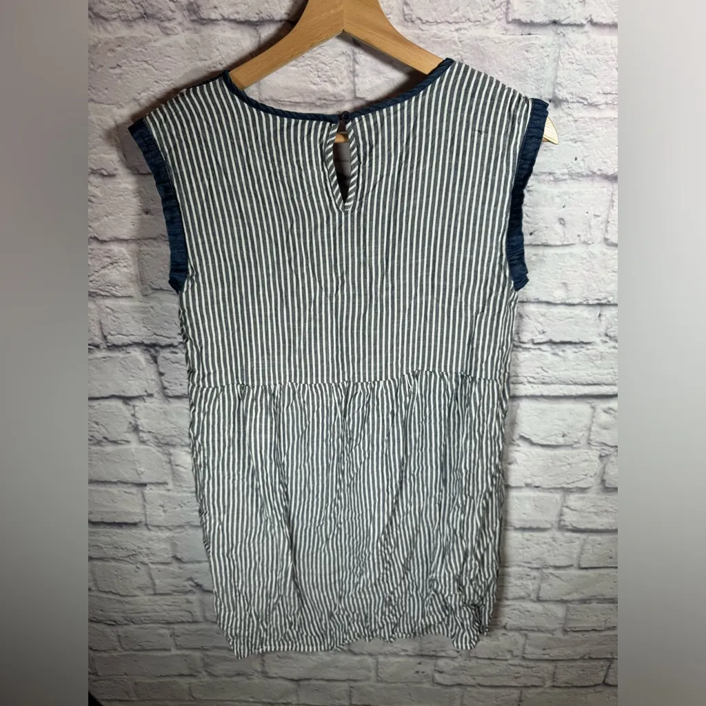 Andree By Unit Women’s Floral Embroidered‎ Shirt Dress medium Blue White Striped - Image 6