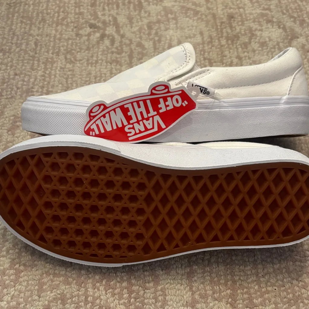 Vans White Checkered Slip-On Sneakers - Image 5
