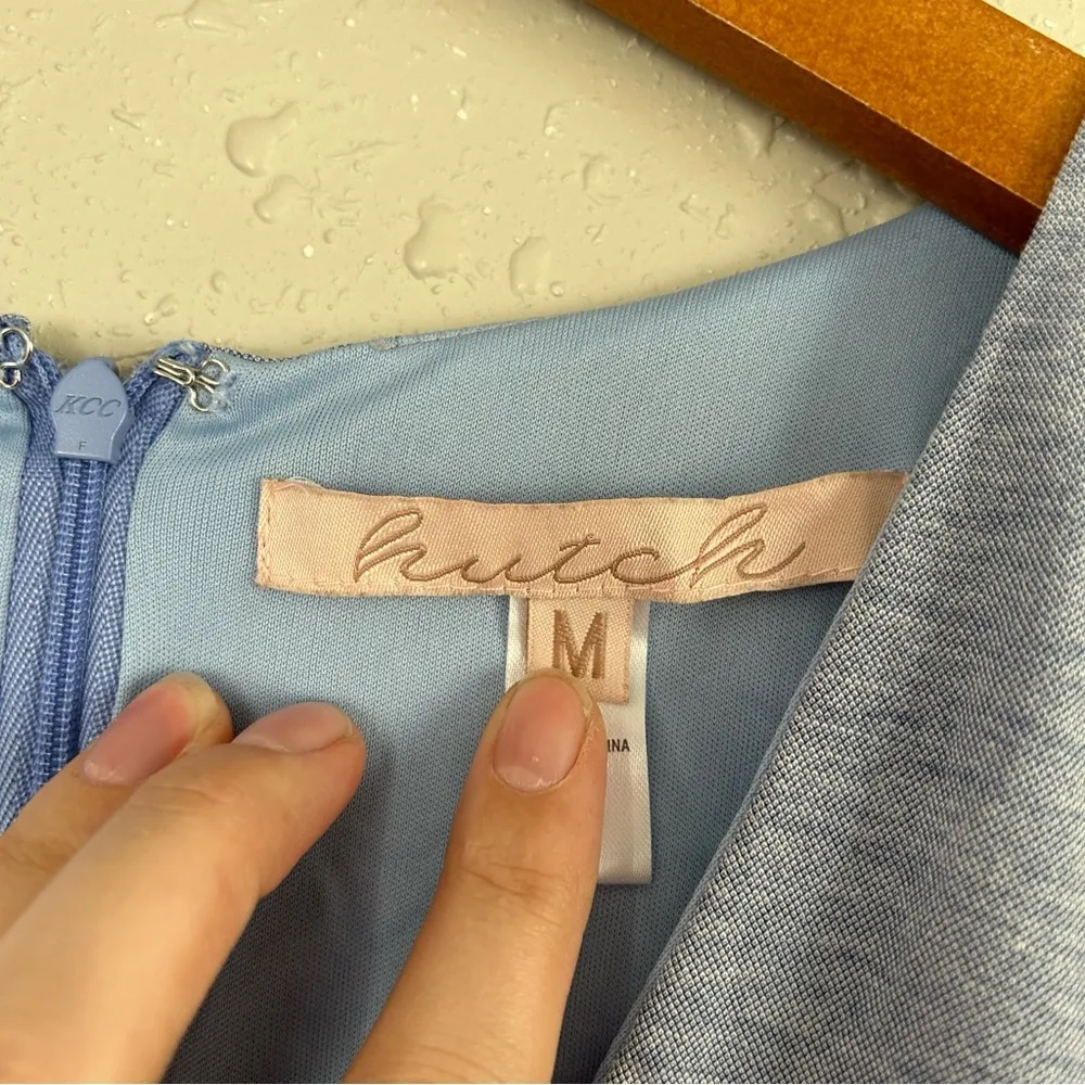 Hutch Blue V-Neck Midi Maxi Dress Puff Sleeve Formal Wedding Guest Medium Large - Image 3