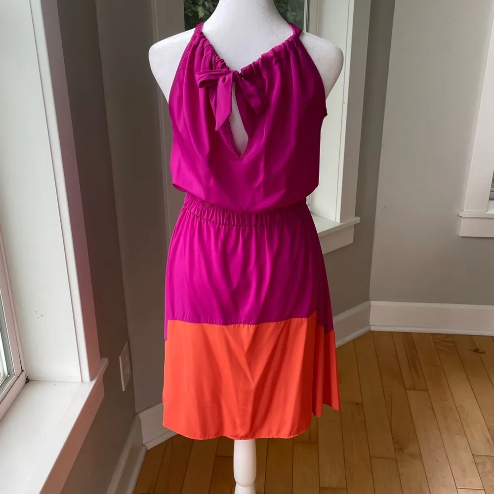 Francesca’s Magenta Pink Orange Halter Tie Neck Dress Size Small 4 - Image 6