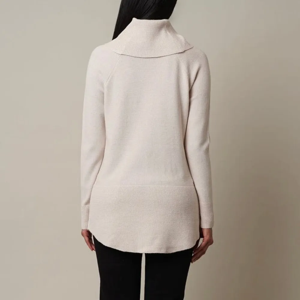 Cyrus Raya by  Knits Waffle Cowl Neck Sweater in Pearl Puff Cream Ivory Size S - Image 3