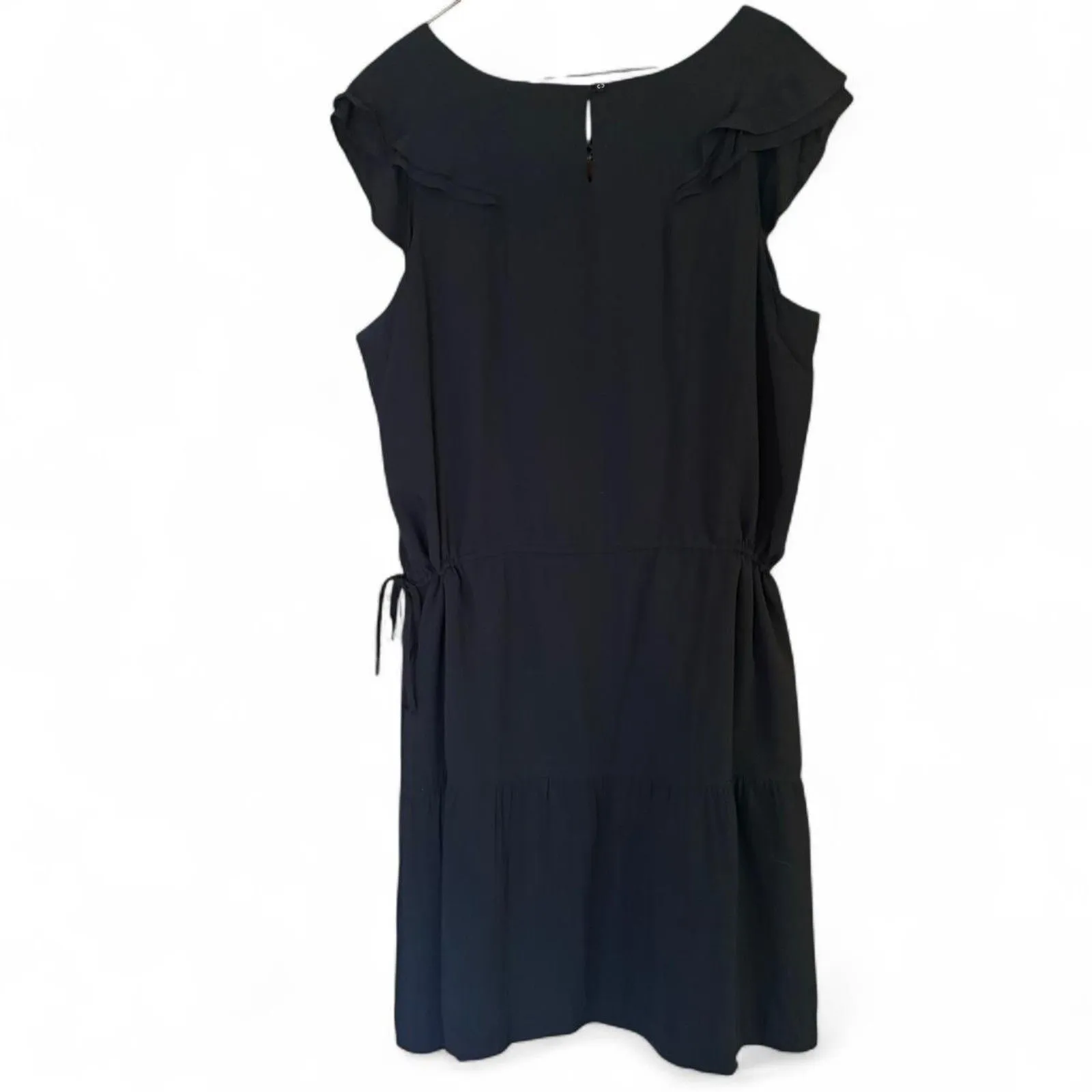 GAP Black Tiered Midi Dress w/Drawstring Waist, Ruffled Neckline, Cap Sleeves XL - Image 4