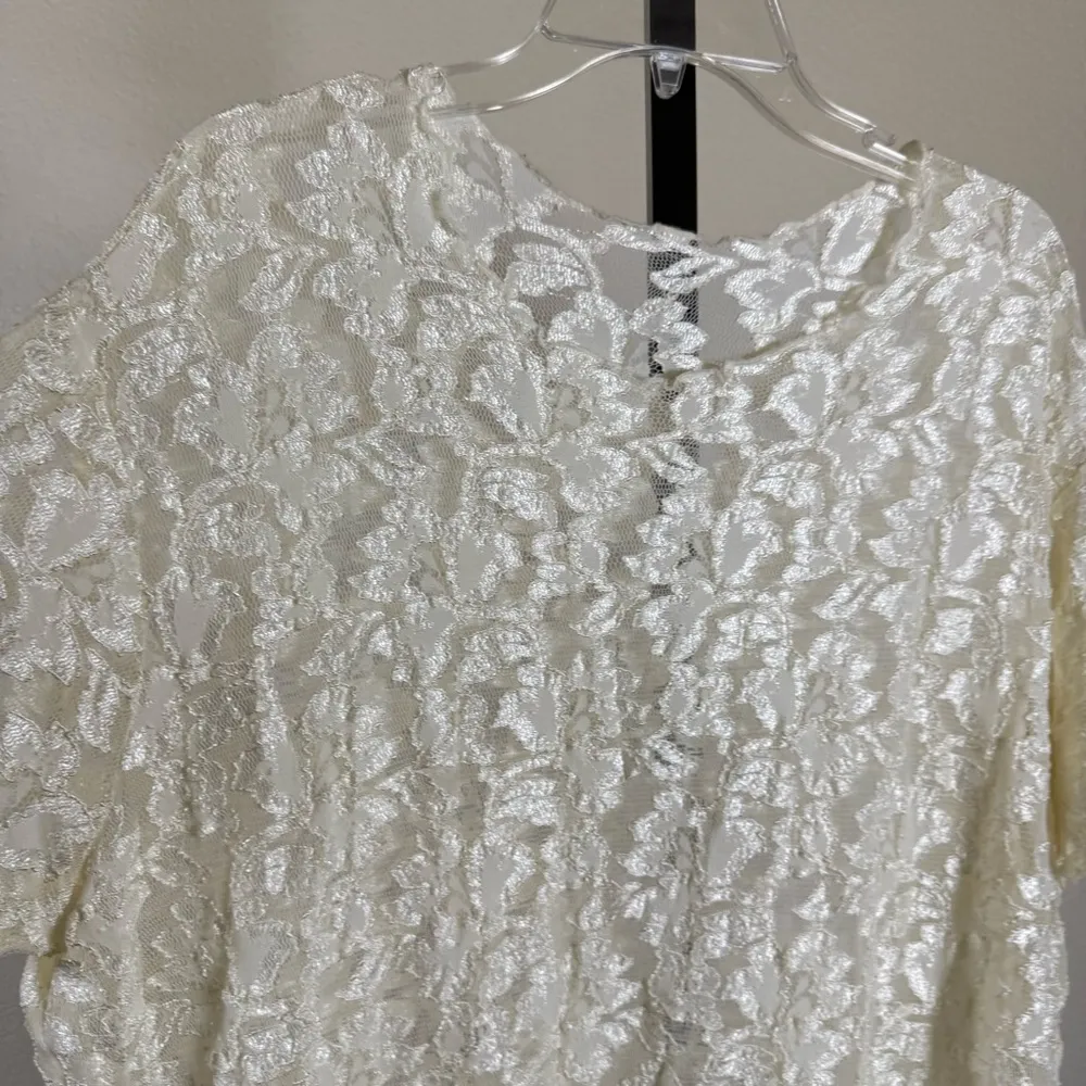 Cottagecore Coquette Cream Lace Cream Sheer Popover Floral XXL Elegant Dainty Size 2X - Image 4