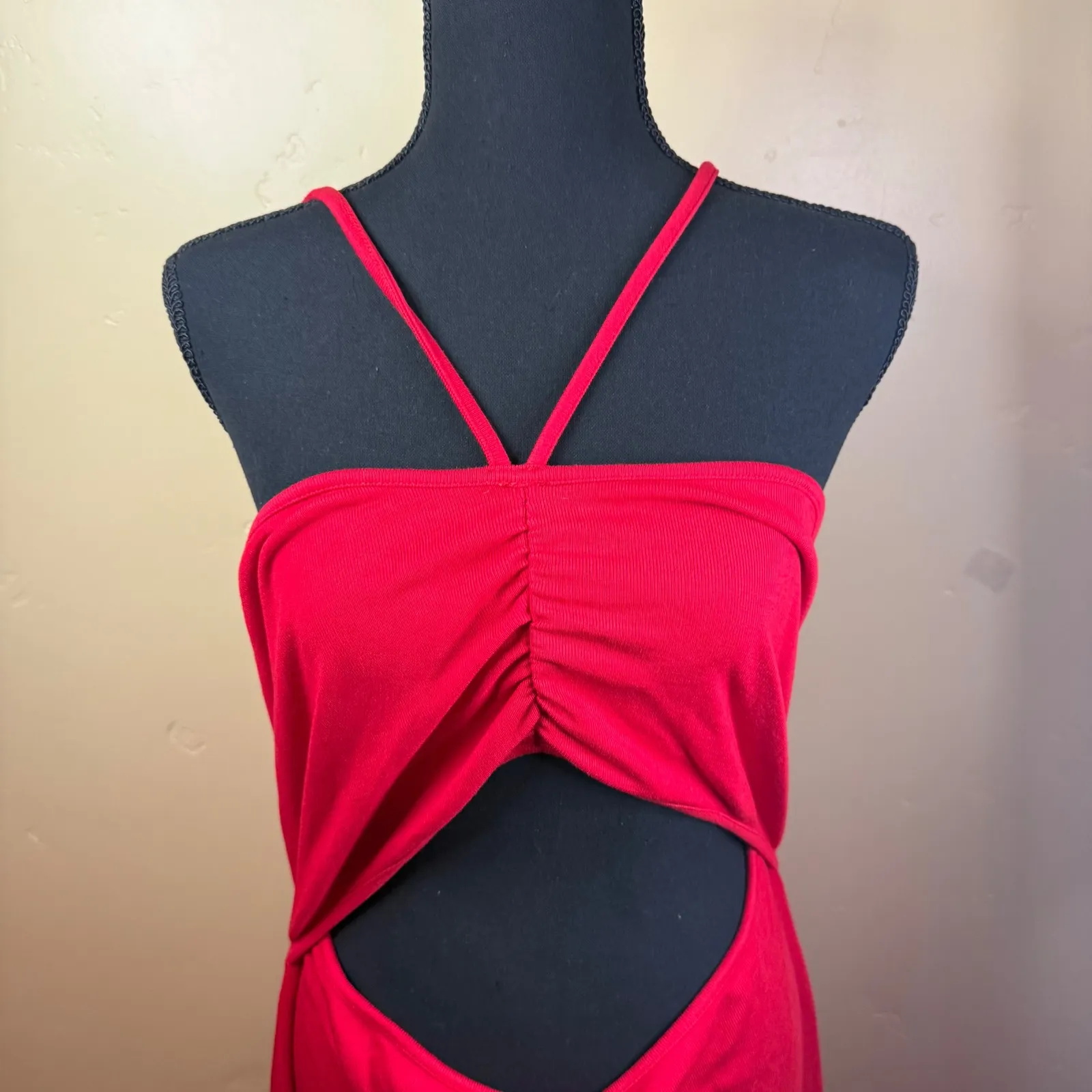 NWT Eloquii Size 16 Red Cutout Spaghetti Strap Midi‎ Ribbed Dress Formal Fancy - Image 2