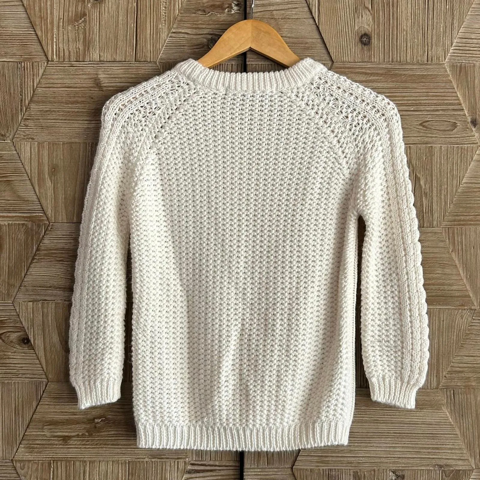 Lara Knit White Cable Knit Crew Neck‎ Pullover Sweater Crochet - Image 3