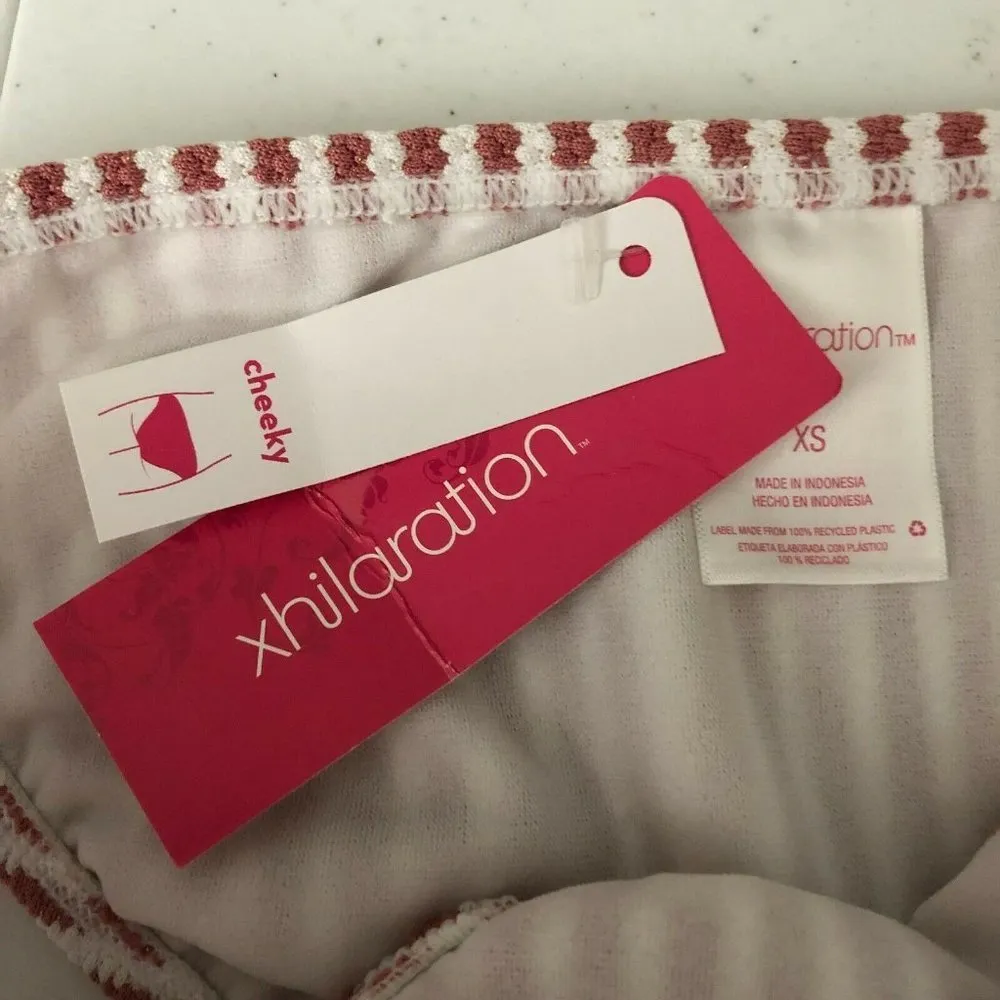 Xhilaration Bikini Bottom Cheeky Textured Metallic Striped Blush Pink White XS - Image 3
