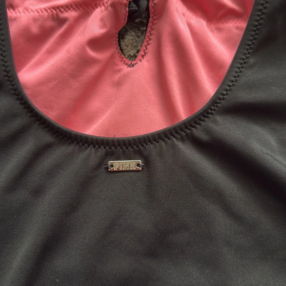 PINK Victoria's Secret Black and Pink One Piece Swimsuit with Ruched Bust - Image 5