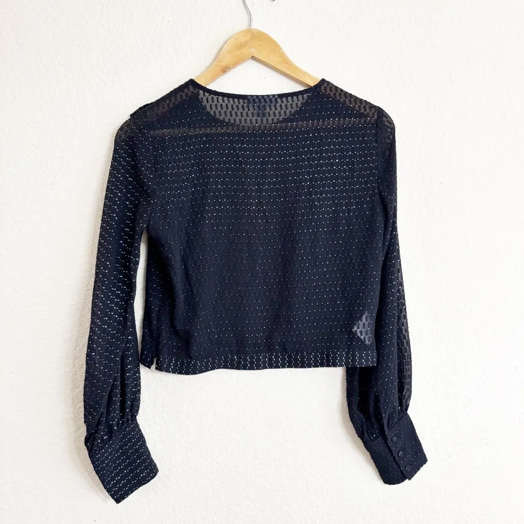 Bar III Black Long Sleeve Sheer Ruffled Blouse - Image 4