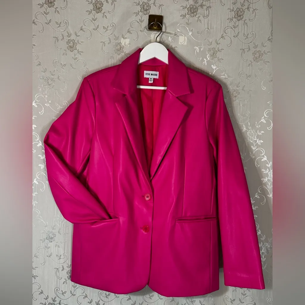 Steve Madden Faux Leather Vibrant Pink Blazer Jacket - Size Medium - Image 9