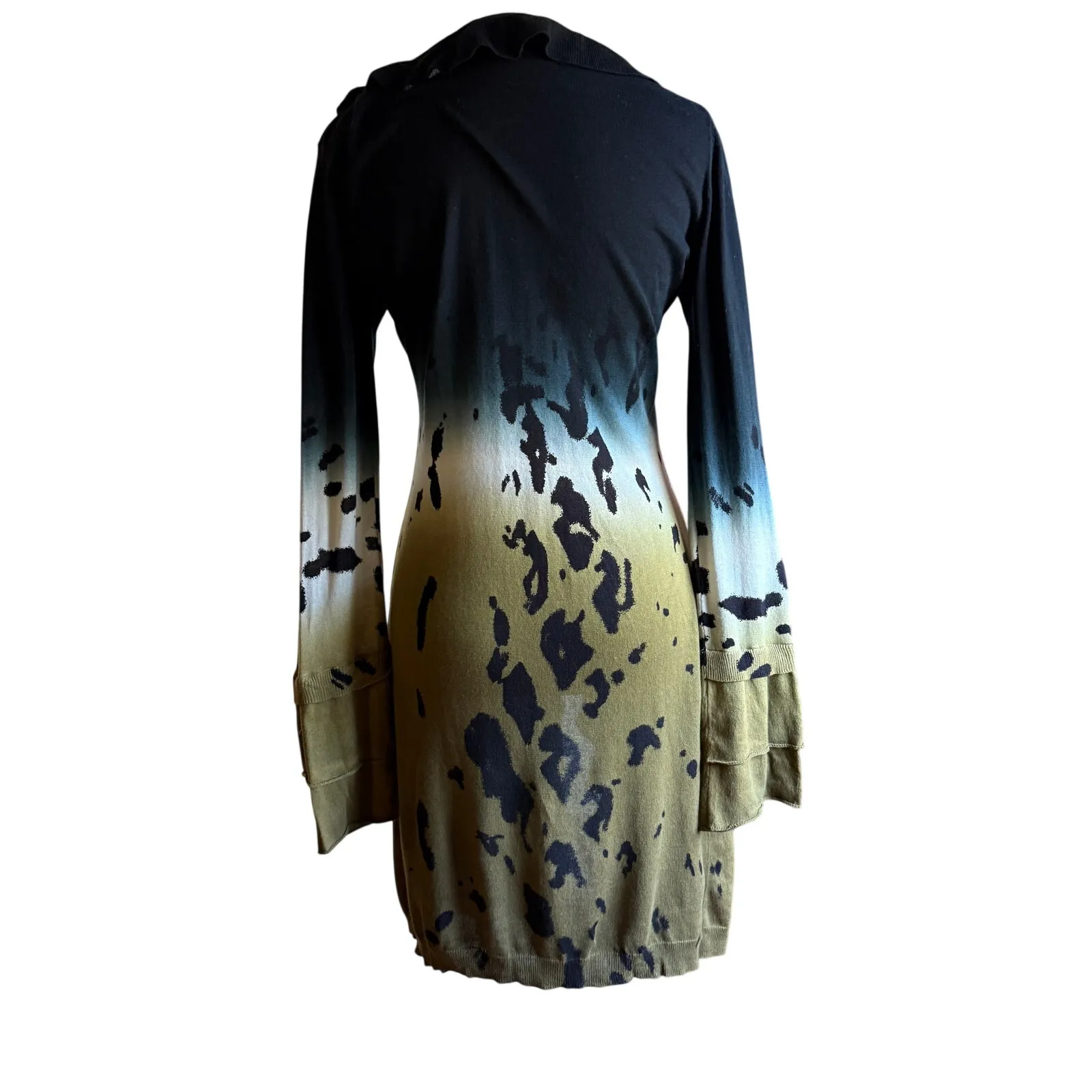 DRIES van NOTEN | Black and tan Ruffle Detail Bell Sleeve Long Cardigan | Medium - Image 2