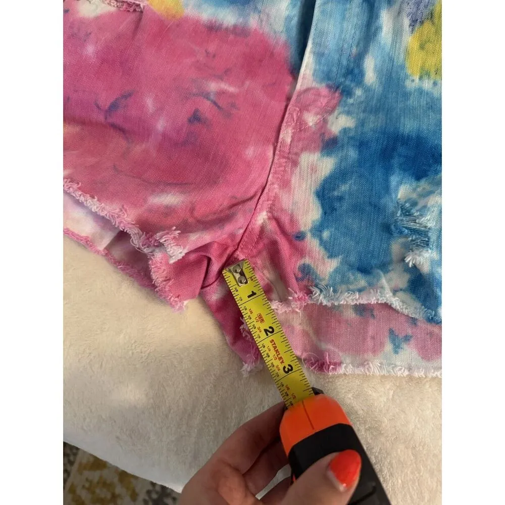 H&M Divided Women's Sz. 12 High Rise Tie-dye multicolor shorts denim festival - Image 7
