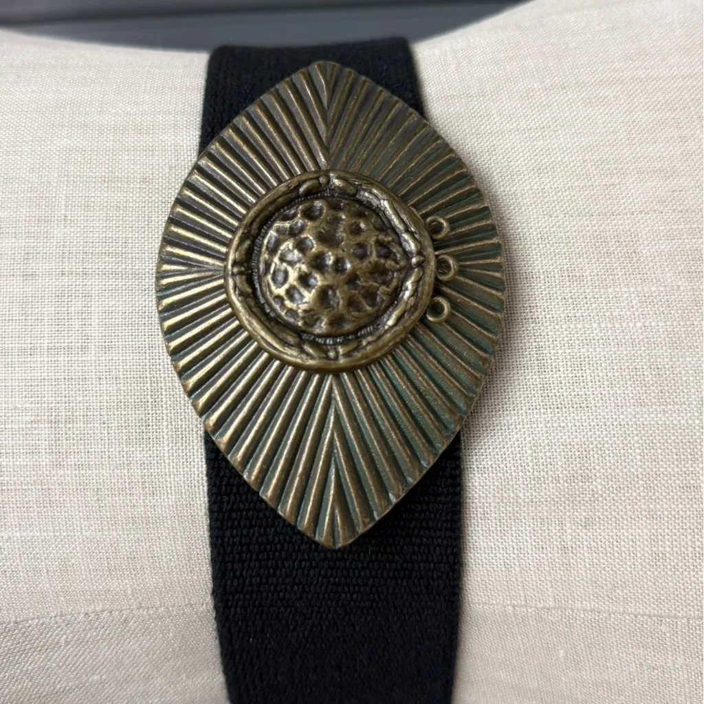 Vintage Nan Lewis Black Stretch Belt Brutalist Eye Buckle Vintage 80s Eye Belt - Image 6