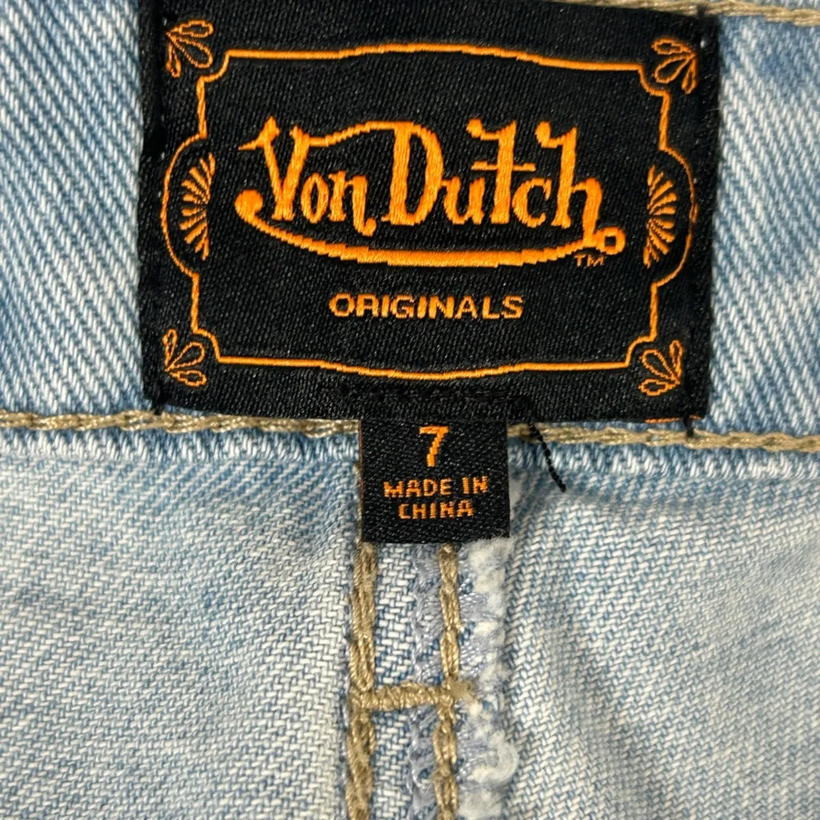 Von Dutch Y2K Patchwork Wide Leg Jeans NWOT Light Wash Distressed Size 7 - Image 12
