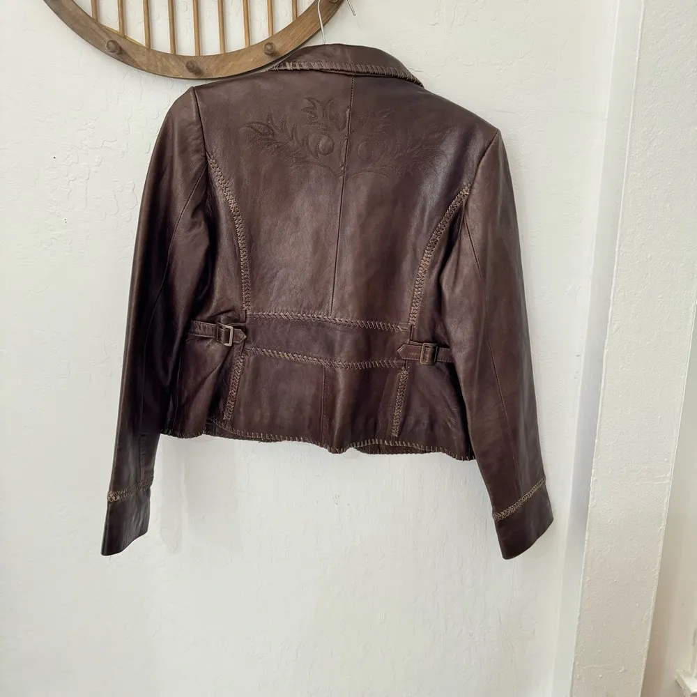 XOXO  Brown Genuine Leather Biker Motorcycle Jacket Cowgirl Western Gypsy L - Image 11