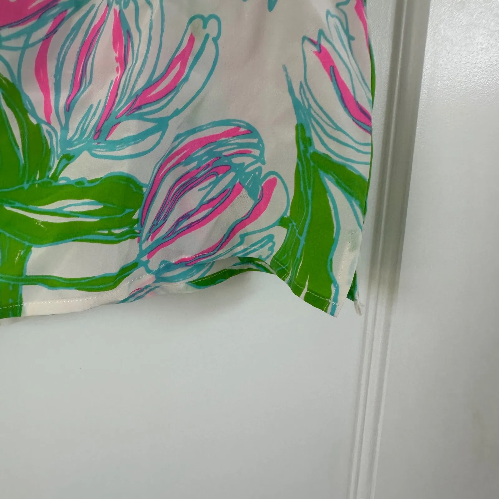 Lilly Pulitzer Houston Top Ring the Bellboy Silk Sleevless Tulips Pink Green S‎ - Image 9