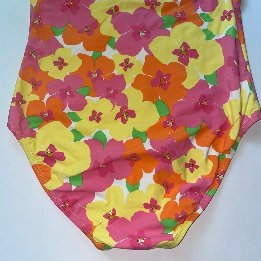 Lilly Pulitzer One Piece Swimsuit Pink Yellow Floral Halter Top Size Small - Image 5