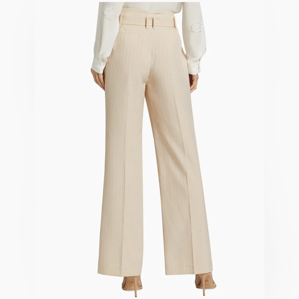 Elie Tahari Diana Pinstriped Belted Pants Sand and White Stripe size 8 NWT $345 - Image 5