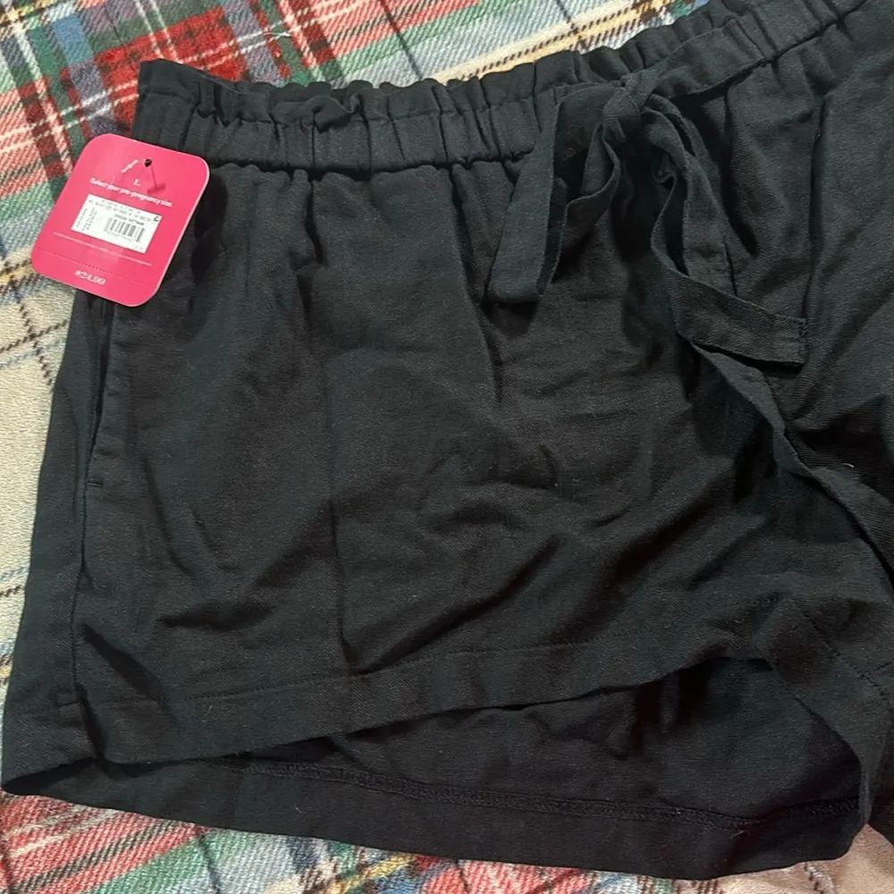 Tie Front Pull On Linen Blend Black Shorts size Large NEW - Image 12