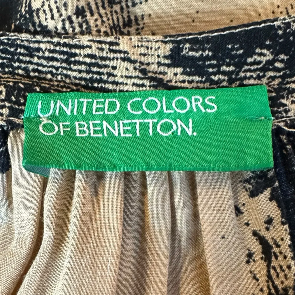 United Colors Of Benetton Black & Tan Floral Long Sleeve Midi Dress Size Large - Image 13