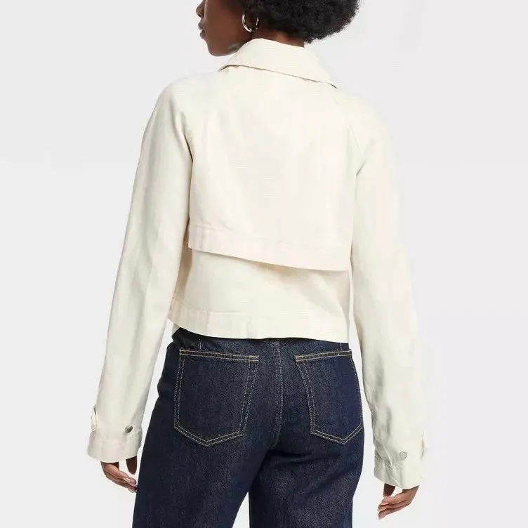 Target Universal Thread Women's Denim Cropped Trench Cream Medium - Image 3