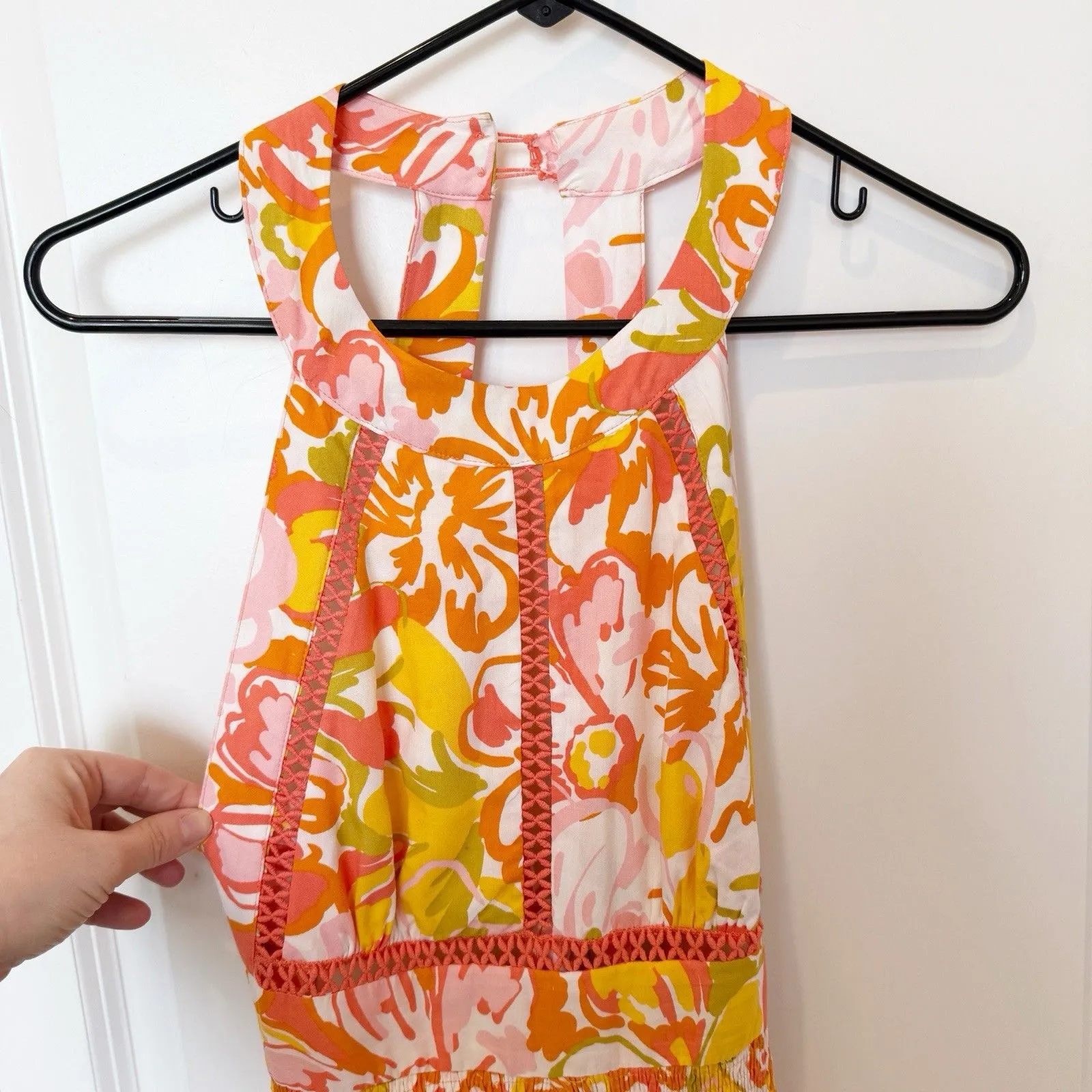 Abel The Label Floral Maxi Dress Size Medium Resort Tropical White Lotus Open - Image 3