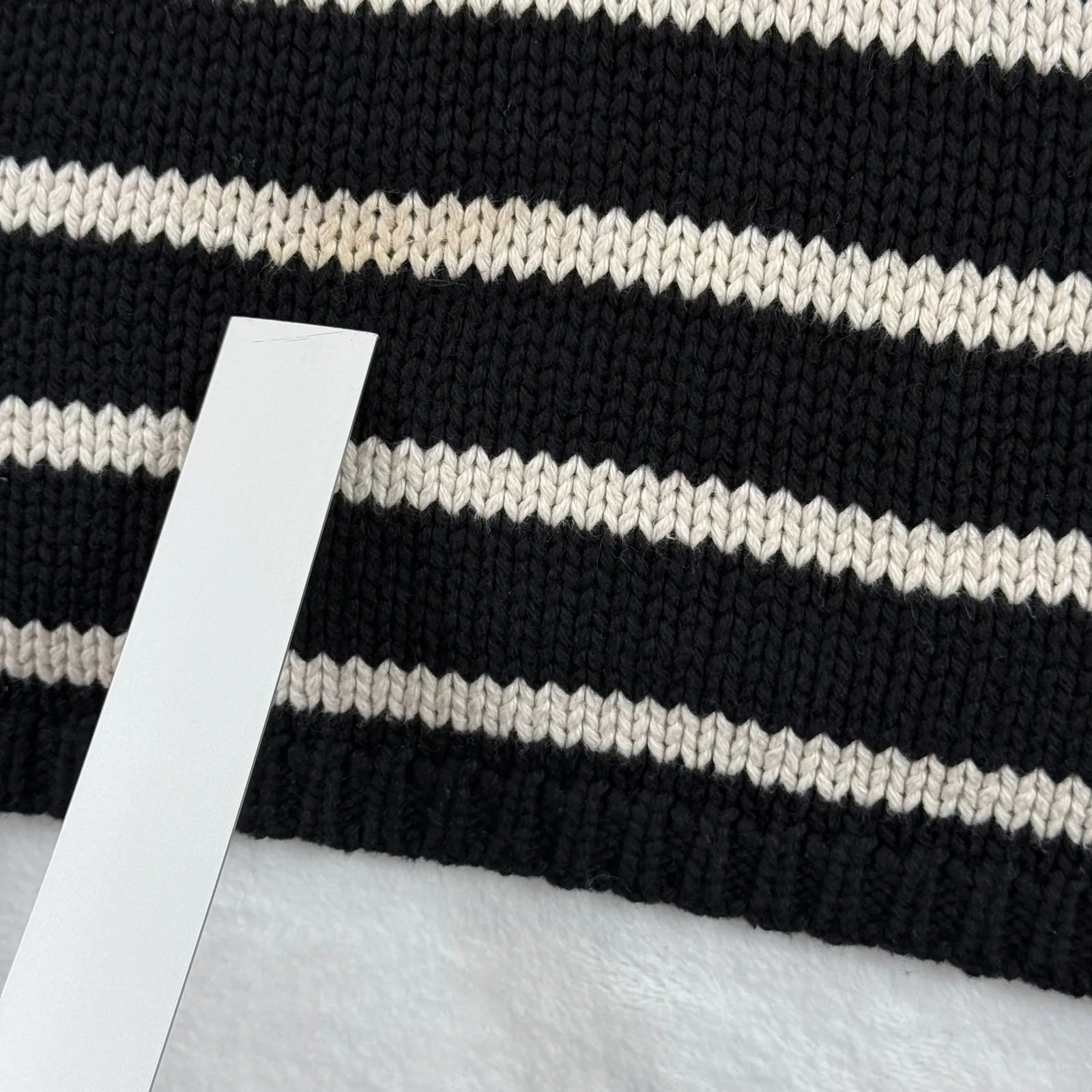 Polo Ralph Lauren Striped Crew Neck Sweater Knit Size L Black Cream Cotton Blend - Image 5