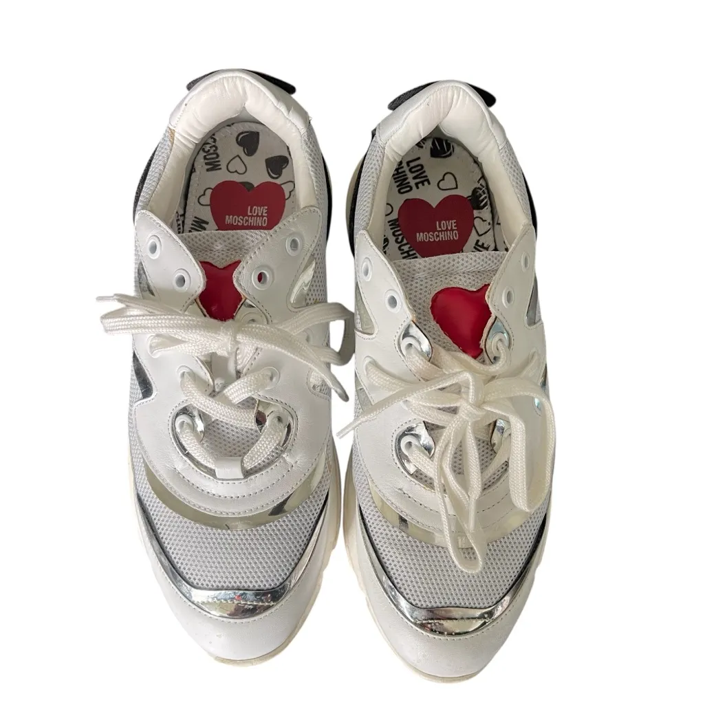 Love Moschino Heart Chunky Trainer Sneakers White Silver EU40 - Image 2