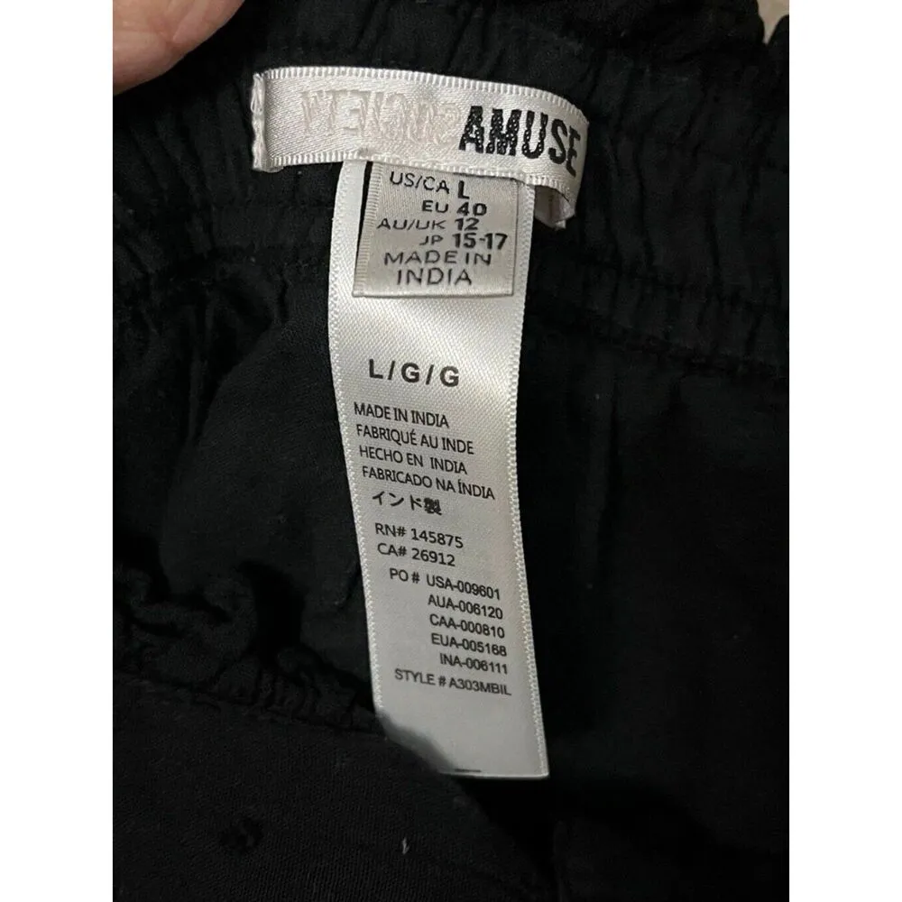 Amuse Society Mid Rise Billie woven pant embroidered flowers black sands L - Image 2